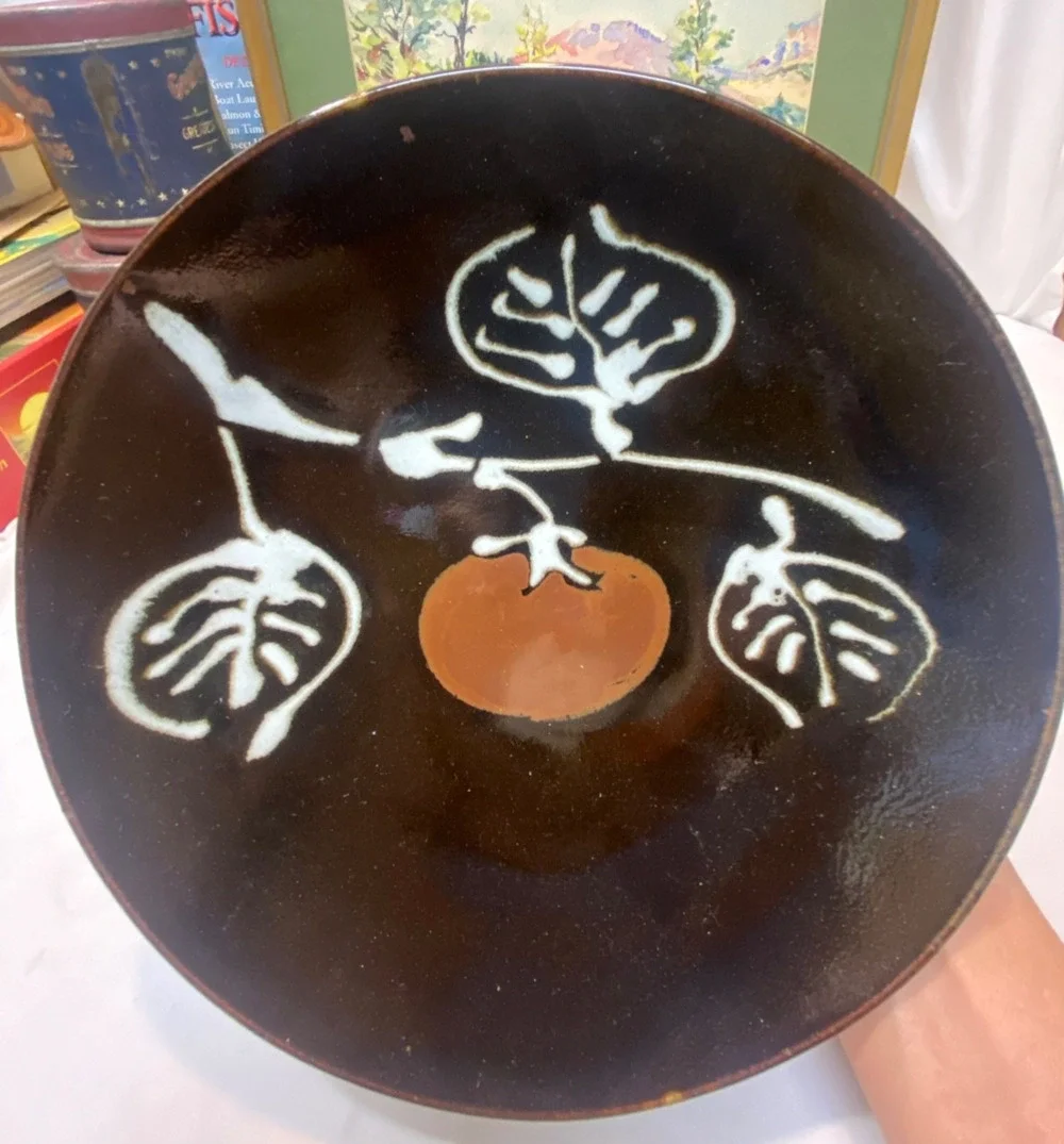 japan persimmon plate brown mid century ceramic stoneware 9.75